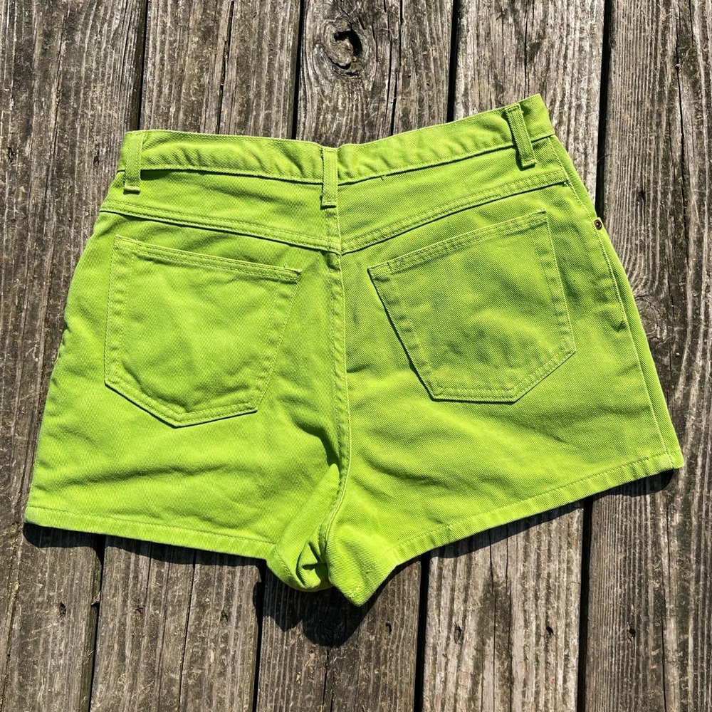 Vintage 90s Jeanology Lime Green Cotton Denim Jean Shorts Newport News - Picture 3 of 5